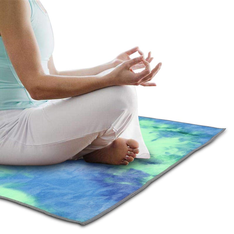 Pefi Yoga Towels , Non Slip Hot Yoga Towel Skidless Waffle Texture, 100% Absorbent Odorless Microfiber Yoga Blanket, Standard Sized 24 inchx72 inch Mat Towel,for Hot Yoga, Bikram, Pilates (Bule & Green)â€¦1 - Image 5